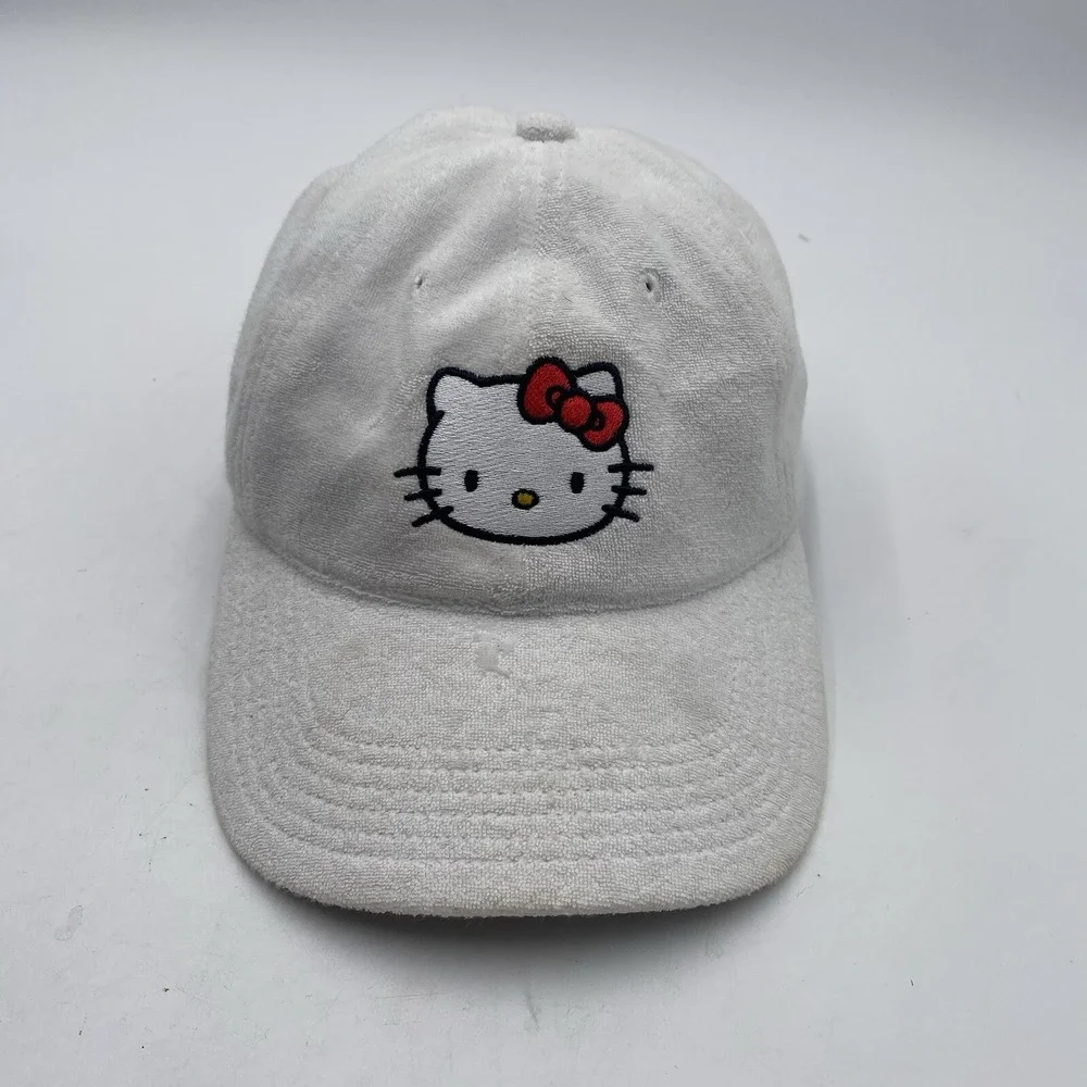 Sanrio Hello Kitty Hat Adult Strapback White Cotton Terry Cloth Cleaned See Pics
